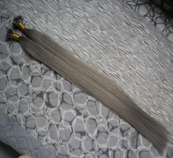 Prata cinza em linha reta queratina cabelo de fusão humana prego u ponta máquina feita remy pré ligado extensão do cabelo 16quot 20quot 24quot 11830384