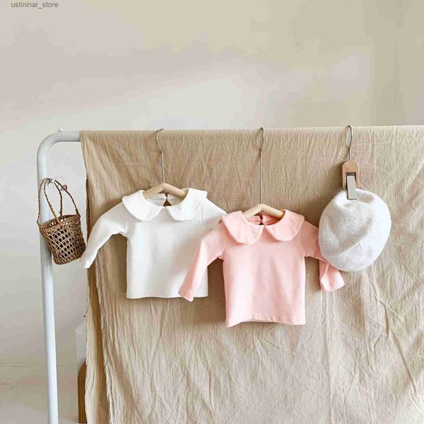 T-shirts 2024 Frühjahr Neue Baby Mädchen Langarm Revers T Shirts Neugeborenen Feste Lose Beiläufige T Kleinkind Baumwolle Bodenbildung Tops 0-3T24328