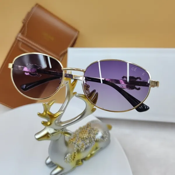 Triumphale Designer-Sonnenbrille, Top-Qualität, lila Legierung mit Spiegelbeinen, modische Retro-Damen-Sonnenbrille, neue ovale Herren-Sonnenbrille, sexy kleine Damen, mit Geschenkbox