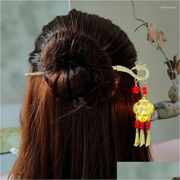 Grampos de cabelo Barrettes LED Light Lantern Hairsticks para mulheres Headwear Borla Hairpin Hanfu Estilo Chinês Pássaro Vara Menina Pin Clip Jewel Otcoi