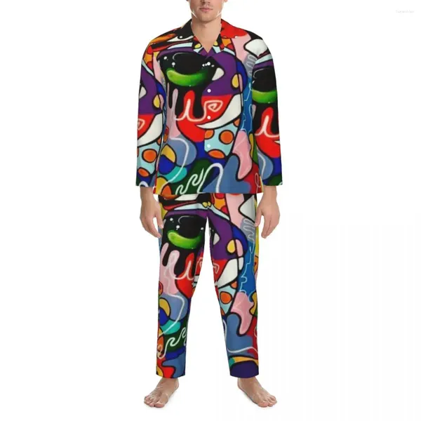 Abbigliamento per la casa Pigiama con occhi divertenti Set Autunno Design colorato con occhi Graffiti Comodo pigiama quotidiano 2 pezzi Grafica oversize casual