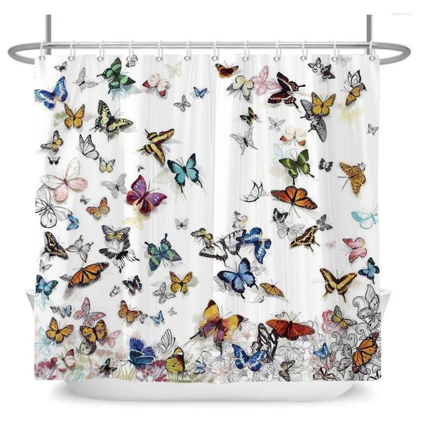 Duschvorhänge Schmetterling Muster Vorhang Wasserdichtes Polyesterbad Schöne Blumenschmetterlinge für Badezimmerdekoration