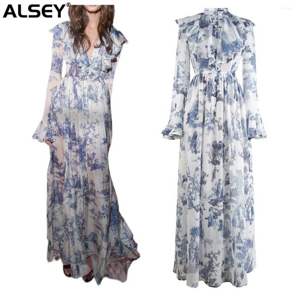 Casual Kleider ALSEY Französisch Gericht Stil Floral Damen Röcke 2024 Sommer Knöchel Urlaub Kleid Mode Temperament Langen Rock