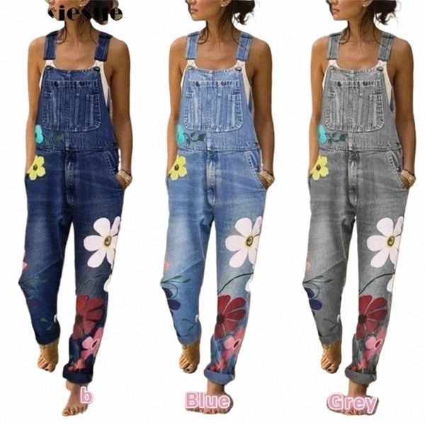 Blumendruck Neue Ankunft Sleevel Overall Jeans Sexy Body Frauen Denim Overalls Strampler Mädchen Hosen Mom Jeans Damen 91MH #