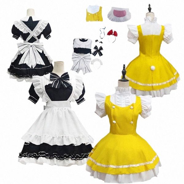 dolce cameriera Lolita Dr Anime cameriera costume cosplay nero giallo gonne corte donne Halen festa di carnevale abiti travestimento 93aK #