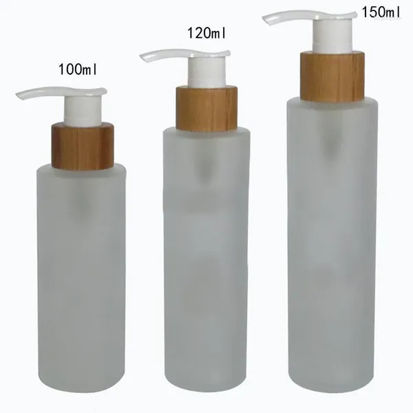 Vorratsflaschen 100 ml 120 ml 150 ml Kosmetik Leere Milchglas Shampoo Körpercreme Behälter Schönheit Lotion Emulsion Bambus Pumpverpackung