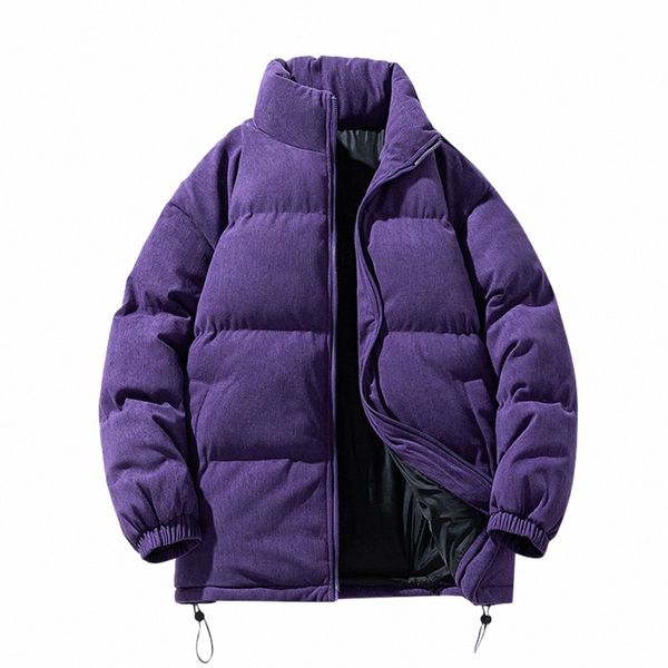 Herren Winter Harajuku Fi Jacke Parkas Blase Jacke Übergroße warme feste Mantel Faux Wildleder Puffer Streetwear Jacke 2023 80QW #