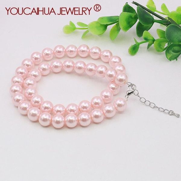 Collana e orecchini set 10 mm rosa perline rotonde collana/orecchini a perno perle di conchiglie creazione di gioielli/design facile da indossare 5 cm di estensione regalo per donna Gril