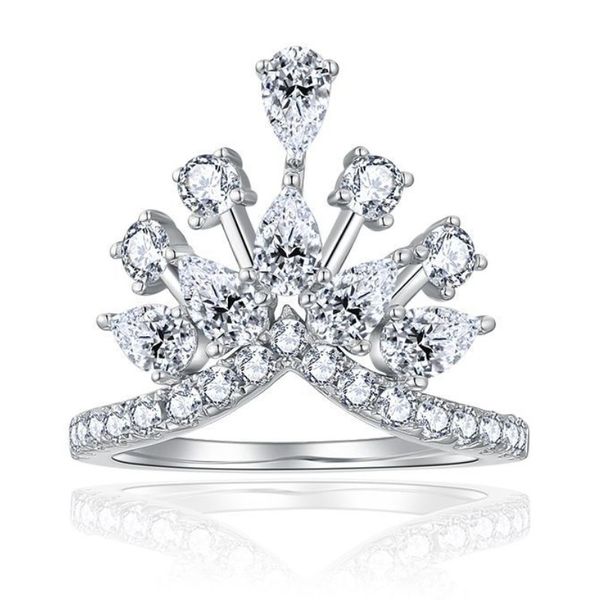 Bestehen Sie den Diamanttest GRA-zertifizierter VVS1-Vollmoissanit-Diamant-Prinzessin-Kronen-Ring für Frauen, Ring aus 100 % 925er Sterlingsilber, Hochzeitsschmuck