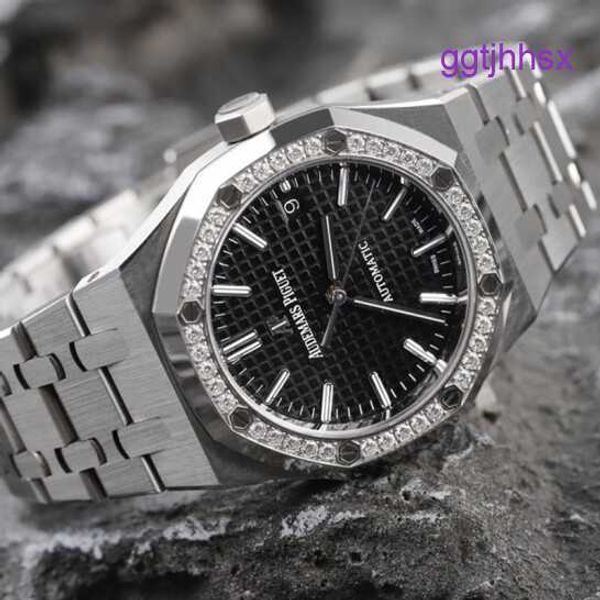 AP Dress Наручные часы Royal Oak Series 15451st Автоматическое оборудование 37 мм Внешнее кольцо Оригинальные часы Diamondboard K с золотым рельефом маятника