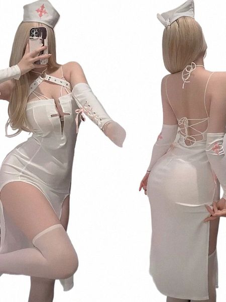 Infermiera sexy Cosplay Costumi impertinenti per le donne del sesso Cavallo aperto Petto basso Abbigliamento Gioco di ruolo Cameriera Lolita Dr Erotic Waitr 1830 #