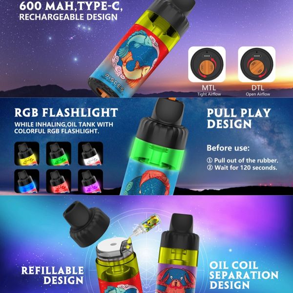 Otantik güneş ateşi yıldızları 20000 puflar tek kullanımlık e sigara rgb 30ml önceden doldurulmuş 600mAh şarj edilebilir vape cihazı sızıntılı tasarım buhar vape mod kitleri açık sistem vape