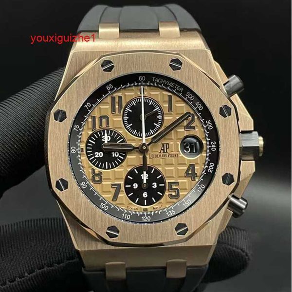 Relógio de pulso esportivo AP Epic Royal Oak Offshore Series 26470OR mostrador em ouro rosa com cinto de crocodilo Relógio masculino de cronometragem moda lazer negócios relógio esportivo