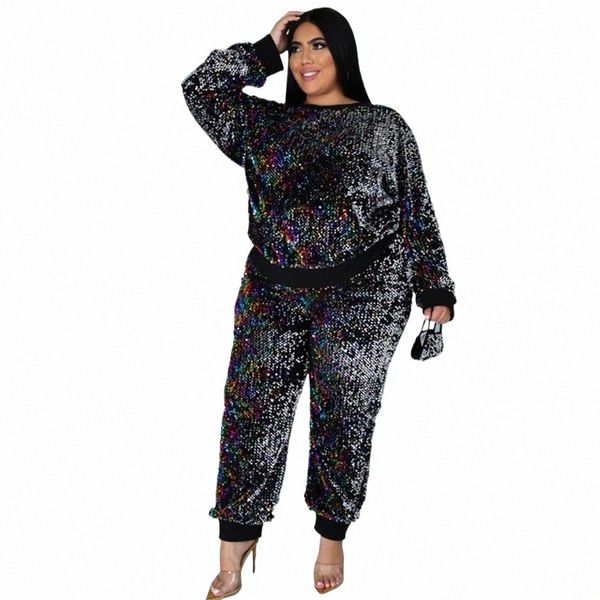 Winter Plus Größe S-5XL Kleidung Für Frauen Zwei Stück Set Pailletten Geburtstag Outfit Jogger Trainingsanzug Großhandel Dropship 2021 f5R2 #