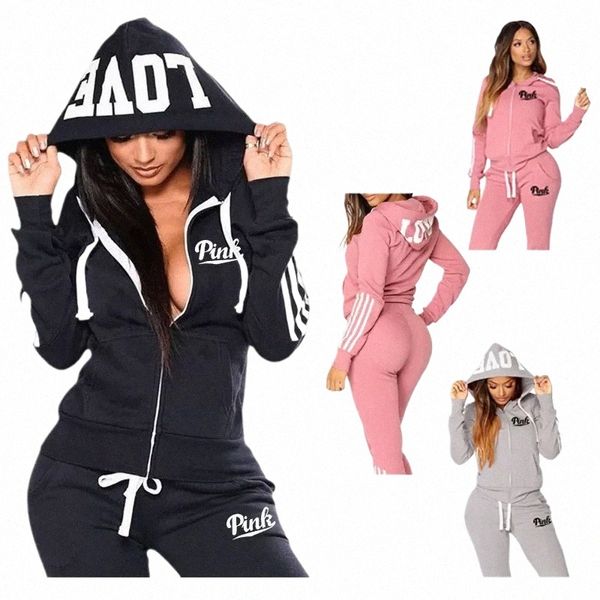 Primavera outono novo conjunto de moletom feminino 2023 venda quente fi zip 2 peças terno alta qualidade casual mulher calças jogging outfit 44yf #