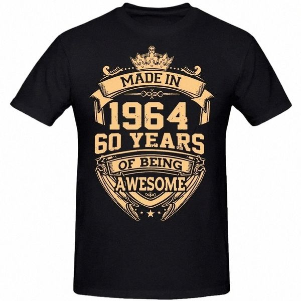 Homens Mulheres Aniversário Aniversário Engraçado Camisetas Feito em 1964 60th 60 Anos Vintage Cott T Shirt Presente Manga Curta Tee Tops l9wK #