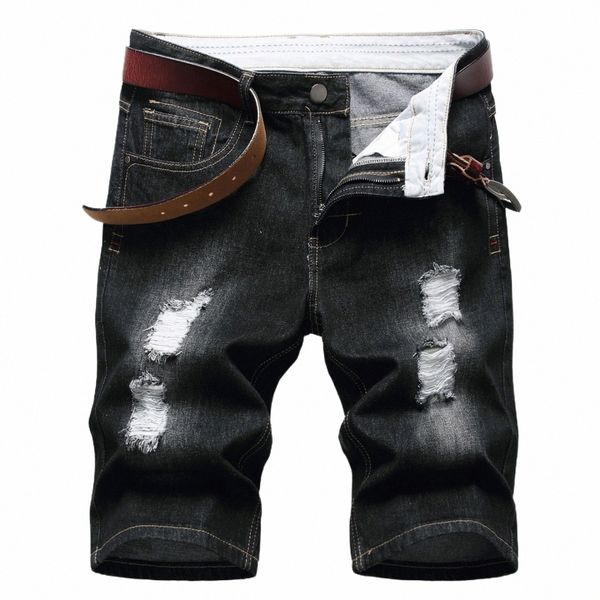 Elastische Knielänge Männer Denim Shorts Thin FI Ripped Slim Fit Kurze Jeans Männliche Kleidung 2023 Sommer Neue A3JW #