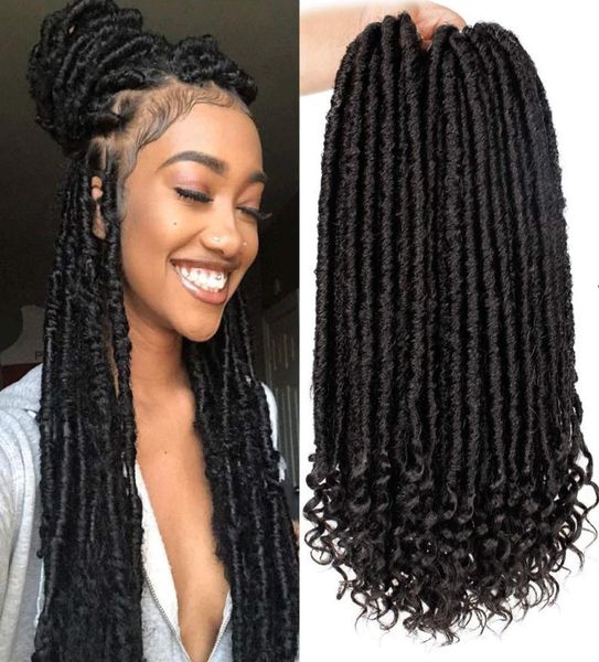 Dea finte locs capelli all'uncinetto 18 pollici dritti dea locs con estremità ricci trecce sintetiche per capelli all'uncinetto per donne nere2974376