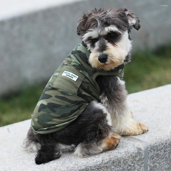 Köpek Giyim Bahar Yaz İnce Giysileri Ordu Yeşil Kamuflaj İki Bacak Kısa Kollu T-Shirt Köpek Servis Yeleği