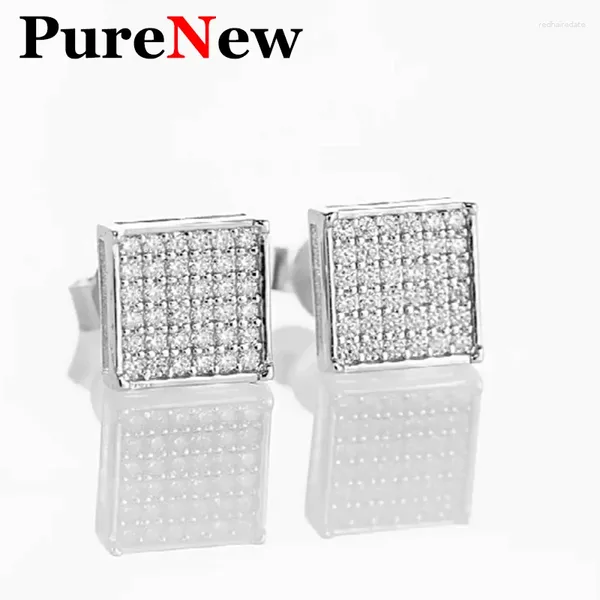 Saplama Küpe saf hip hop stili 0.36 karat moissanit elmas kadın ve erkekler için 925 STERLING Silver Square Çift