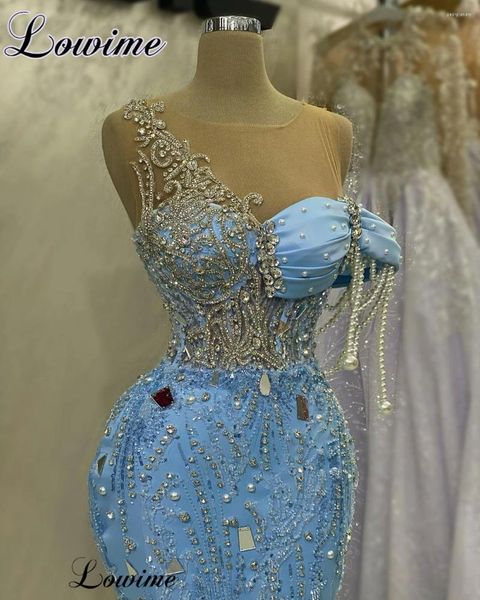 Runway Kleider Blau Elegante Promi Meerjungfrau Kristalle Perlen Besondere Anlässe Türkische Coutures Vestidos De Gala Abendkleider