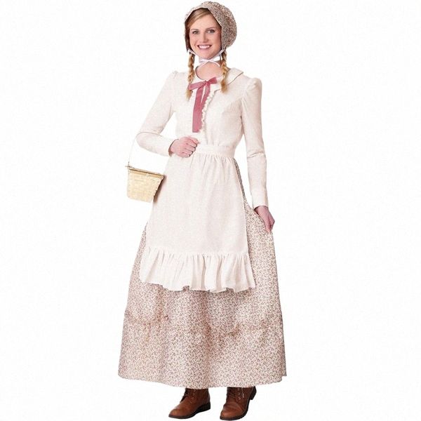 Carnaval Halen Lady Little House On The Prairie Traje de Ação de Graças European Village Maid Cosplay Fancy Party Dr s7YZ #