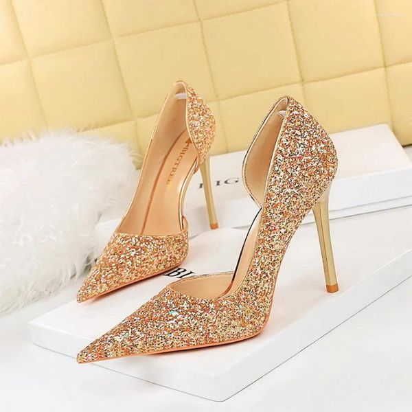 Sapatos de vestido Mulheres Sandálias Casamento Bombas Nupciais Lantejoulas Stiletto Banquete 2024 Mulher 10.5cm Salto Alto Apontou Feminino Tamanho 34-43