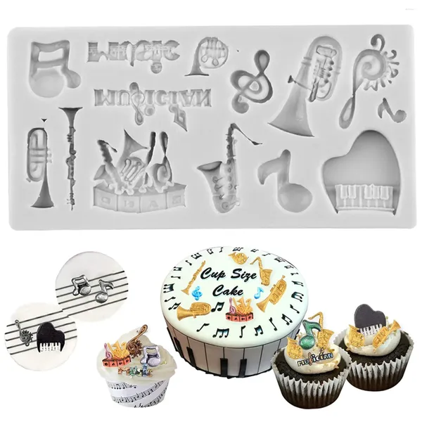 Moldes de cozimento Instrumento Musical Nota Molde de Silicone Cupcake Topper Chocolate Fondant Molde Ferramentas de Decoração de Bolo Acessórios de Cozinha