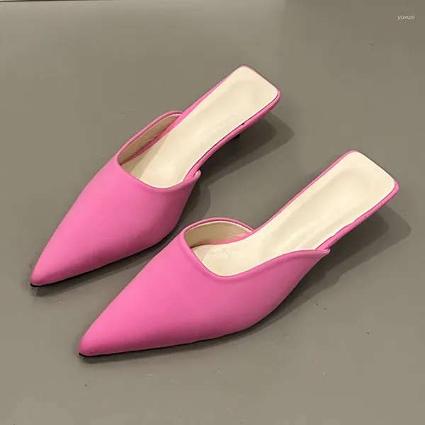 Тапочки, пикантные туфли-лодочки на каблуке, женские уличные летние женские сандалии с острым носком, 2024, элегантные розовые женские босоножки в корейском дизайне