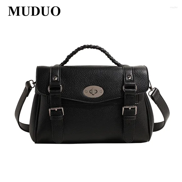 Omuz Çantaları Muduo 2024 Vintage Kilit Klasik Satchel Çanta PU Deri Kadın Messenger Lüks Kadın Çanta Öğrencisi