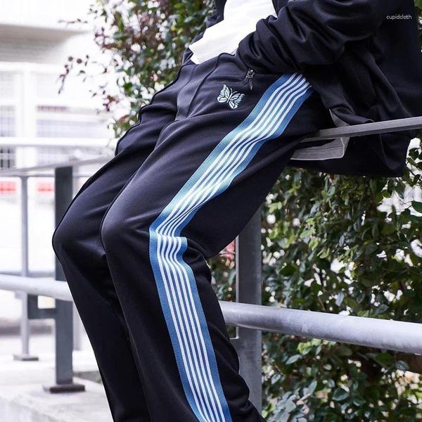 Мужские брюки, модные повседневные свободные классические брюки в сине-белую полоску с узором бабочки, мужские и женские спортивные штаны для бега на открытом воздухе