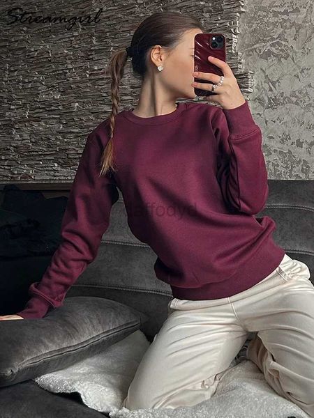 Felpe con cappuccio da donna Felpe Streamgirl Felpa invernale basic in velluto per donna Pullover in pile Grigio scuro Top larghi caldi 24328