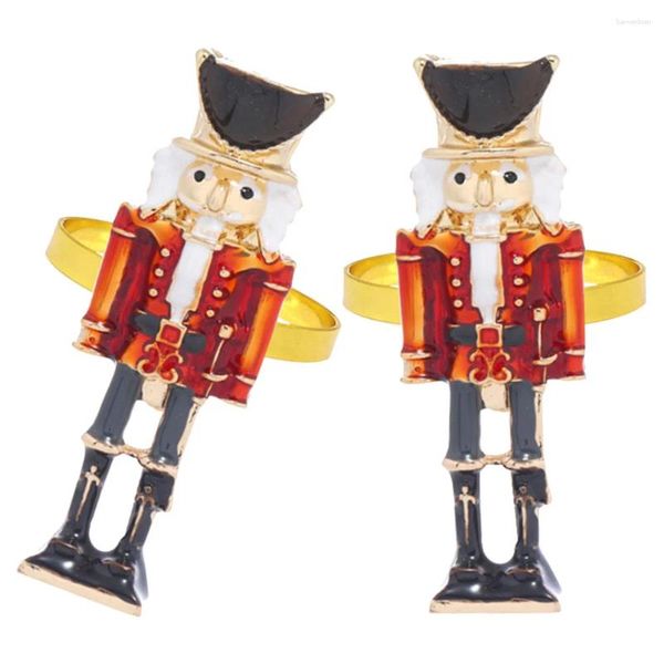 Tala de mesa 2pcs Metal Nutcracker Rings de guardanapo Acessórios em forma de Natal