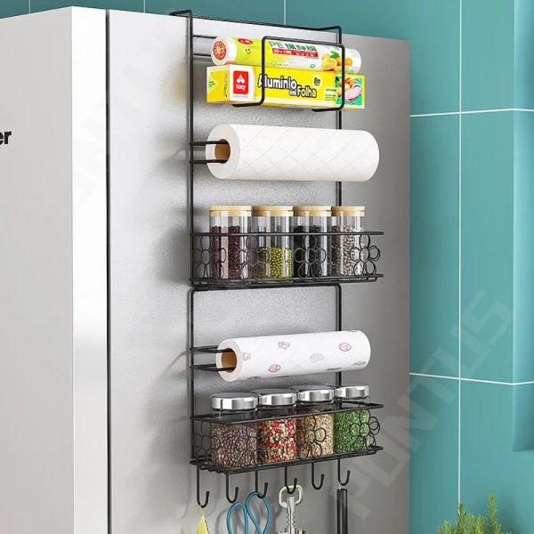 Raflar Duvar Asma Buzdolabı Yan Raf Depolama Organizatörü Mutfak Depolama Buzdolabı Raf Kağıt Havlu Tutucu Ev Duvar Rafı Kancalar