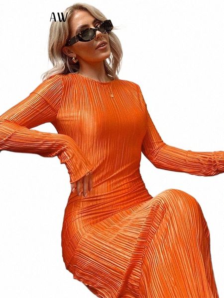 Hawthaw Frauen Fi Lg Sleeve Streetwear Bodyc Orange Midi Dr 2022 Herbst Kleidung Großhandel Artikel Für Busin 67EA #