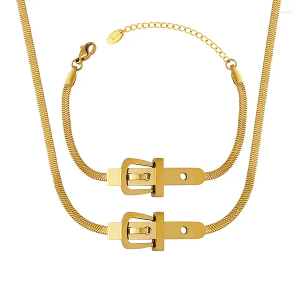 Colar brincos conjunto de aço inoxidável 316l fivela de cinto dourado corrente de osso de cobra hip hop bizuteria slubna coleção de casamento neckaces