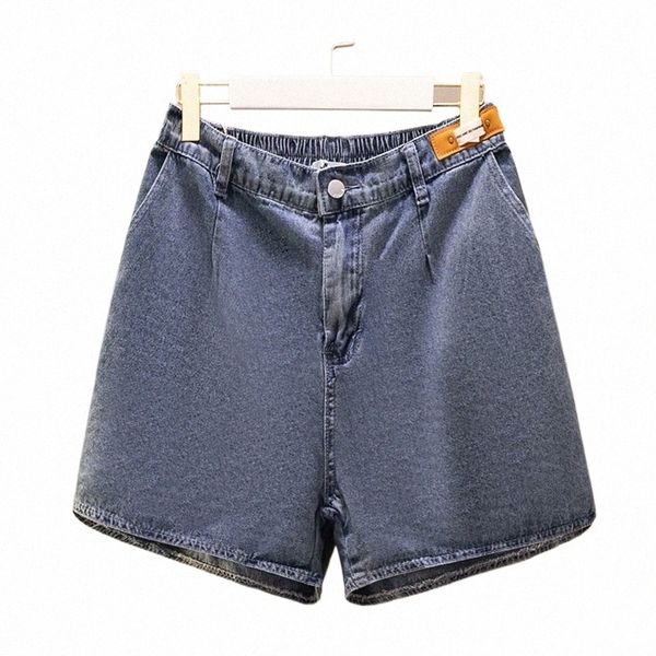 150 kg Plus Size Damen elastische Taille Denim Shorts Sommer Hüfte 152 Lose Wide-Leg Slit Hot Pants Blau 5XL 6XL 7XL 8XL 9XL w6ya #