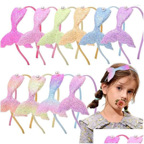 Accessori per capelli Sirena sfumata per bambini con fascia di perle Bambini Paillettes Po Puntelli Decorazioni per feste di compleanno per ragazze Prodotti per consegna di consegna Dhzt6