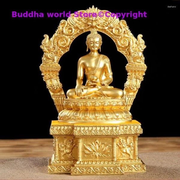 Figurine decorative all'ingrosso Buddha Sakyamuni Onnipotente Tathagata Statua Tempio Altare Culto Rame Mandala Sicuro Salute Buona fortuna