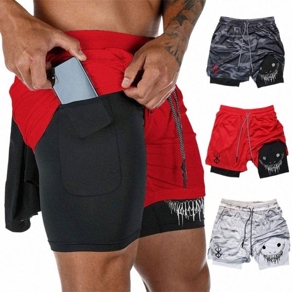 Pantaloncini da corsa Compri 2 in 1 con stampa mimetica per uomo Allenamento in palestra Pantaloncini per prestazioni atletiche attive ad asciugatura rapida con tasca Phe