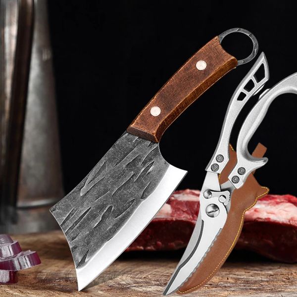 Messer Geschmiedete Kochmesser Küche Schneiden Hackmesser Schere Messer Werkzeuge Utility Zerlegen Knochen Huhn Fleisch Schneiden Messer