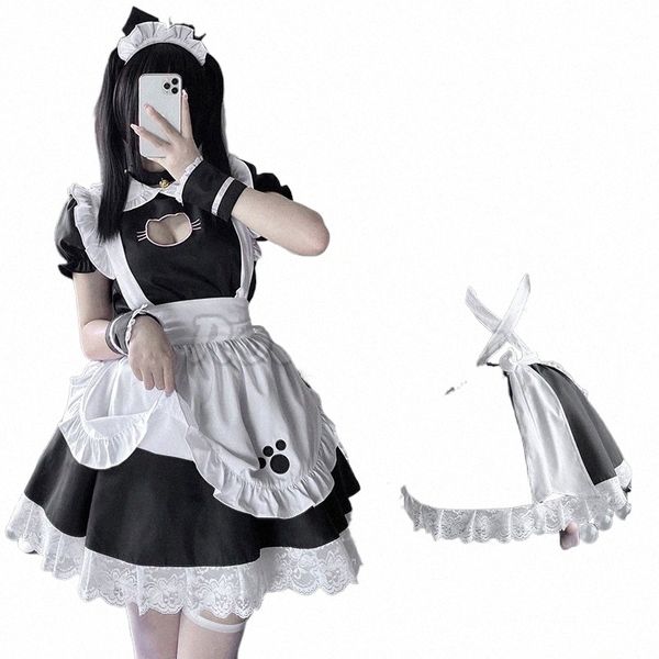 schwarz Anime Cosplay Kostüme Nette Lolita Katze Maid Outfits Halen Party Dr Apr Maid Service Goth Lolita Rolle Spielen Uniform 327q #