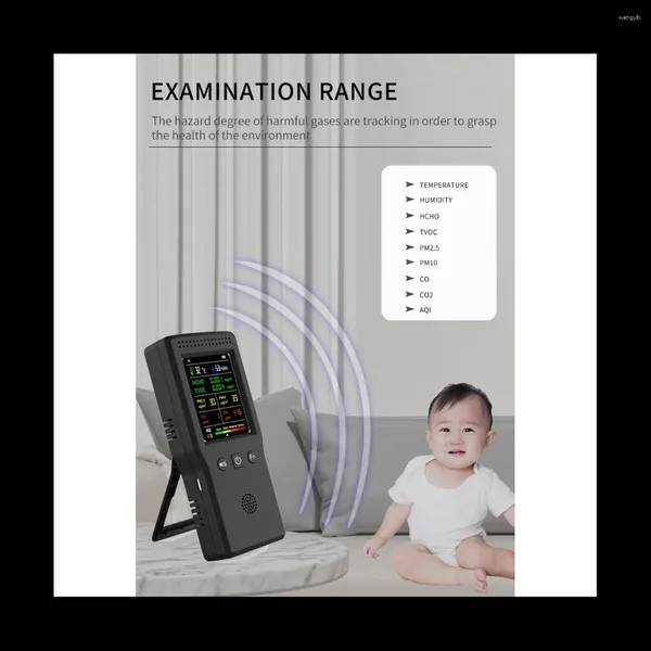 In 1 monitor della qualità dell'aria Display LCD ad alta precisione PM2.5 PM10 HCHO TVOC CO CO2 AQI Misuratore di umidità della temperatura(Bianco)