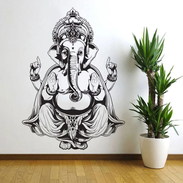 Adesivos Ganesha Elefante Buda Mandala Yoga Adesivos de parede removíveis DIY Home Decor Decalques de parede de vinil para sala de estar