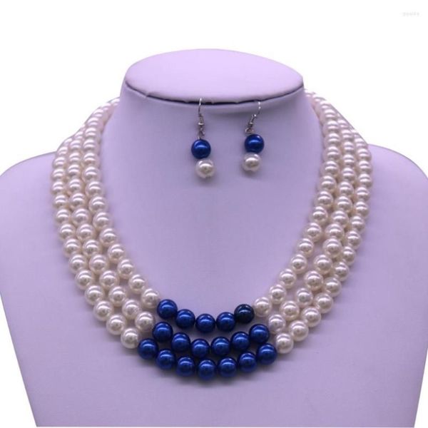 Halsband mit doppelter Nase, Drop Ship, drei Schichten, weiße blaue Perle, Zeta Phi Beta-Halsketten, griechische Sorority ZPB ZOB Jewelry245W