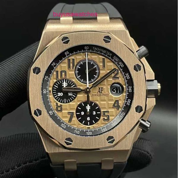 Machinery AP-Armbanduhr Epic Royal Oak Offshore Series 26470OR Roségoldenes Zifferblatt mit Krokodilgürtel, Herren-Zeitmessung, Mode, Freizeit, Business, Sportuhr