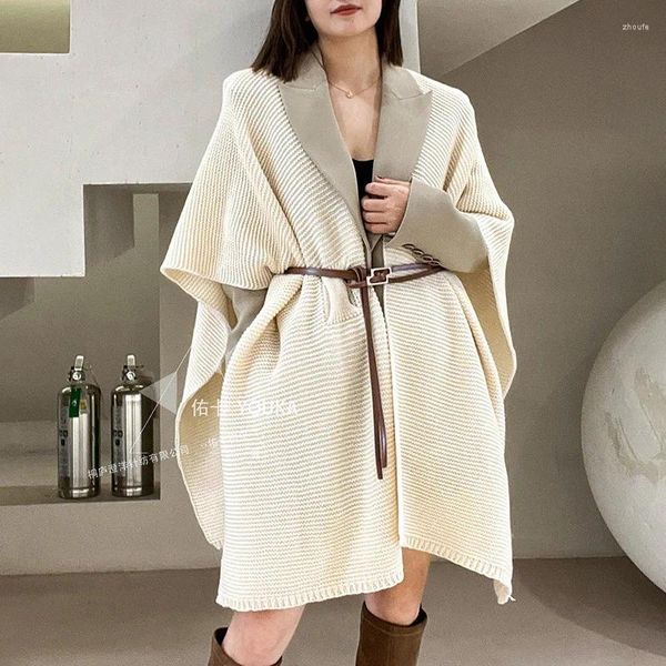 Sciarpe Autunno Inverno Versione coreana Poncho lavorato a maglia Mantelle Donna Incrociato femminile Faux Cashmere Out Streetwear Cappotto con scialle caldo