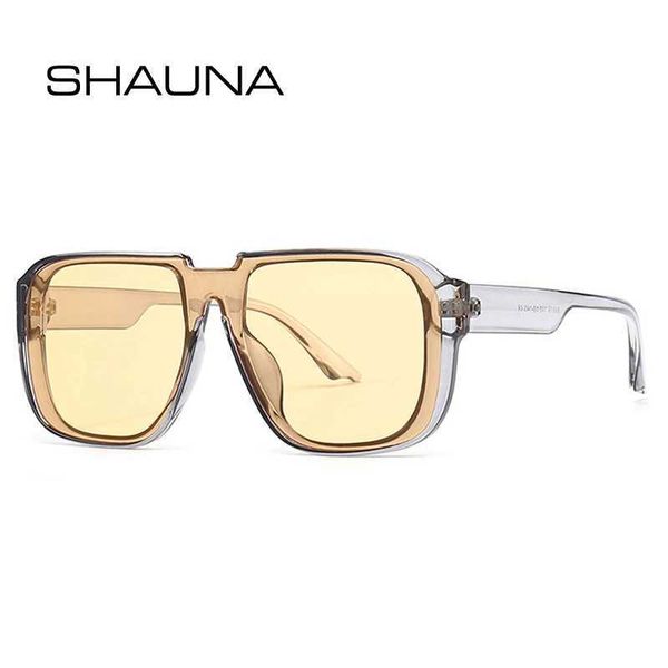 Óculos de sol SHAUNA Retro Square One Piece Óculos de Sol para Homens com Sombra Espelho UV400 Flat Top Mens Moda Óculos de Sol J240328