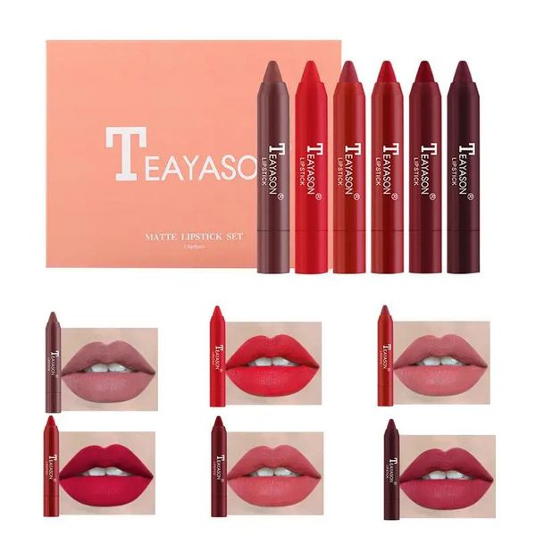 Mattes Lippenstift-Set, 6-teilig, samtweiches Lippenstift-Set, wasserfest, antihaftbeschichtet, mattes Lipgloss-Set für Frauen und Mädchen, Make-up-Geschenk 240323