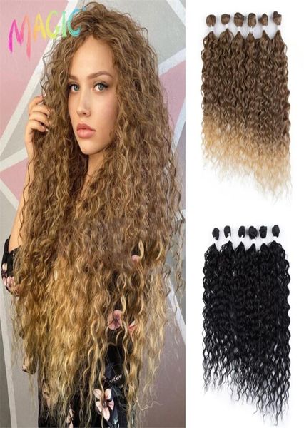 Magia Sintética 6 PCS 24 26 28 polegadas Kinky Curly Hair Bundles Ombre Blonde Cor Falso Extensões de Cabelo Encaracolado Acessórios de Cabelo 2106153178729